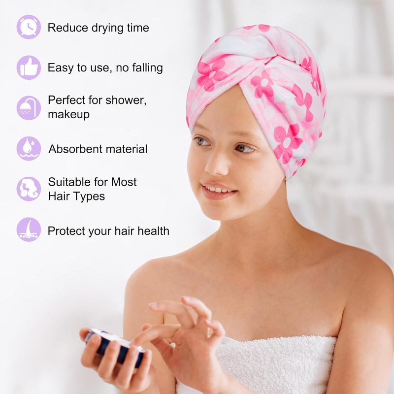 Basumee Microfiber Hair Towel Wrap for Kids 2 Pack Rapid Drying Hair Towel with Button Hair Turbans for Wet Hair Wraps Head Towel Wrap for Women and Girls - Image 5